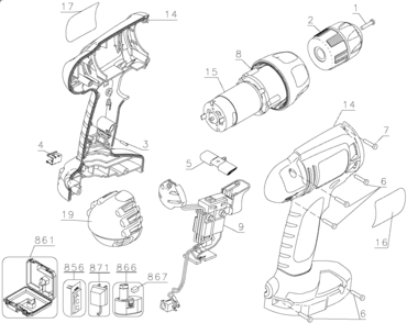 Default Diagram and Parts List for CD180SK Type 1 Black and Decker Boring Machine